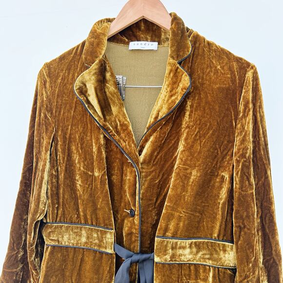 Sandro Paris Eline Velvet Mustard Gold Long Sleeve Dress Mini Short Large 12 - Picture 6 of 16